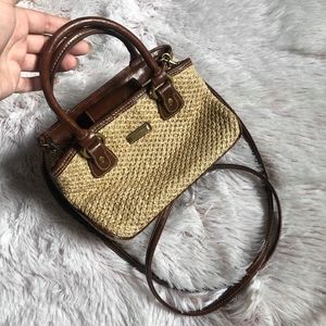 Woven Straw and Leather Crossbody Bag
